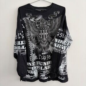 Contender Mens Eagle One Hundred Dollar Graphic Long Sleeve Shirt Black XL